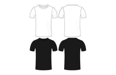 Front and back view black and white t-shirt template design vectorのイラスト素材