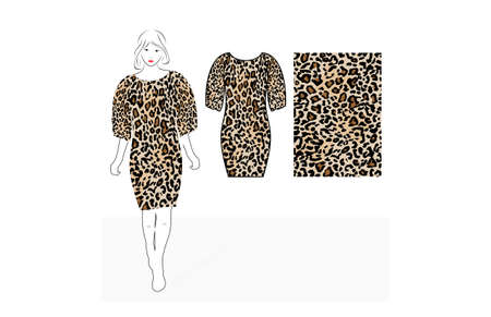 knee length dress with leopard pattern design templateのイラスト素材