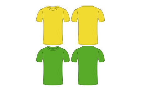 Front and back view green and yellow t-shirt template design vectorのイラスト素材