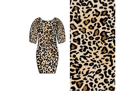 knee length dress with leopard pattern print textile templateのイラスト素材