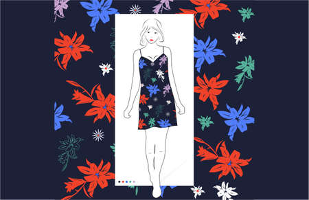 Spring Summer Pattern Style With Dress Template Designのイラスト素材