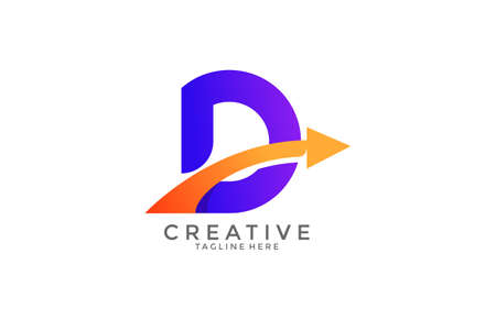 Typography Letter D Gradient Color Link Swoosh Vector Logoのイラスト素材