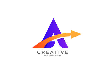 Typography Letter A Gradient Color Link Swoosh Vector Logoのイラスト素材