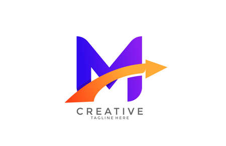 Typography Letter M Gradient Color Link Swoosh Vector Logoのイラスト素材