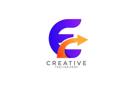 Typography Letter E Gradient Color Link Swoosh Vector Logoのイラスト素材
