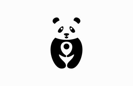 Panda Pin Location Travel Logoのイラスト素材
