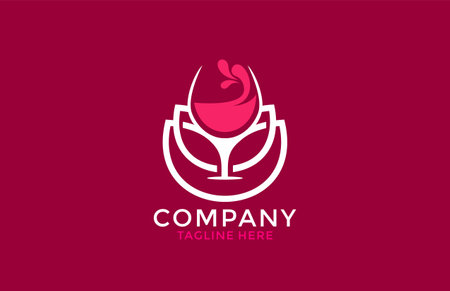 Glass Wine Leaf Logoのイラスト素材