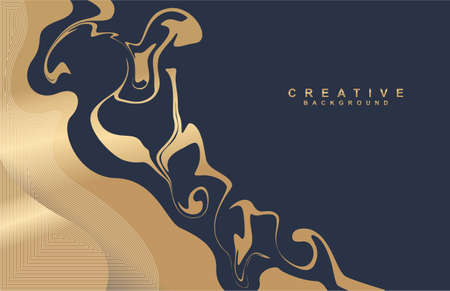 Golden Wavy Fluid Marble Gradient Dark Blue Backgroundのイラスト素材