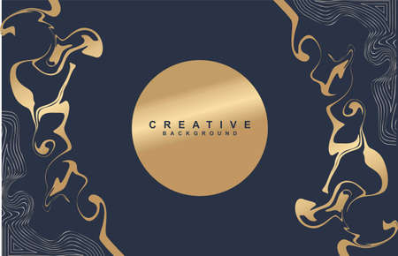 Golden Abstract Fluid Marble Circle Gradient Dark Blue Backgroundのイラスト素材