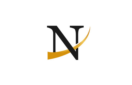Initial Typography N Stylish Swoosh Gold Logoのイラスト素材