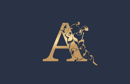 Initial Typography A Linked Artistic Marble Paint Gold Shape Logoのイラスト素材