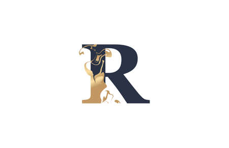 Initial Typography R Linked Artistic Marble Paint Gold Shape Logoのイラスト素材