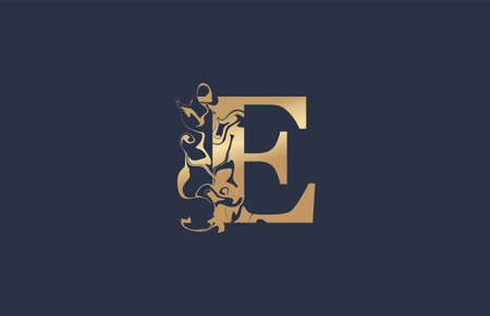 Initial Typography E Linked Artistic Marble Paint Gold Shape Logoのイラスト素材