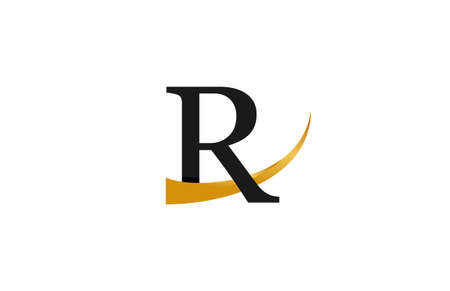 Initial Typography R Stylish Swoosh Gold Logoのイラスト素材