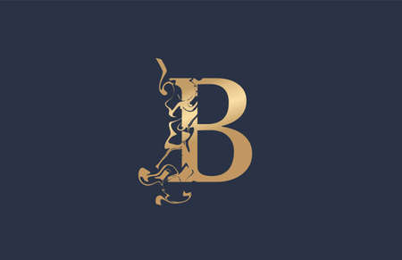 Initial Typography B Linked Artistic Marble Paint Gold Shape Logoのイラスト素材