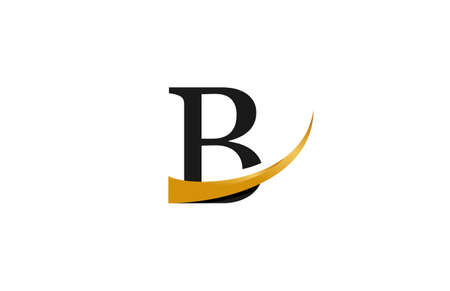 Initial Typography B Stylish Swoosh Gold Logoのイラスト素材