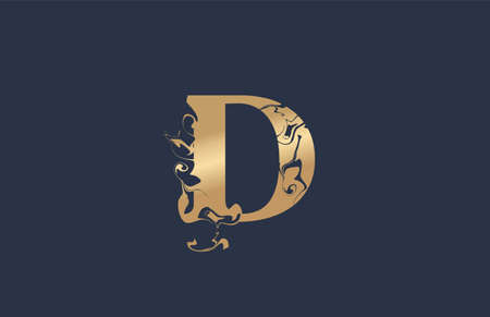 Initial Typography D Linked Artistic Marble Paint Gold Shape Logoのイラスト素材