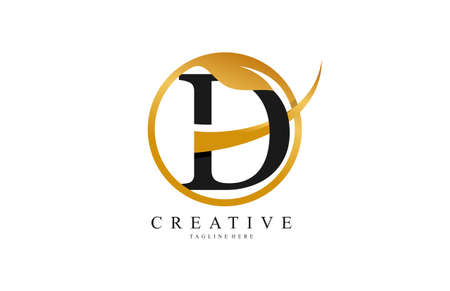Initial Typography Stylish Swoosh Gold Circle Leaf Logoのイラスト素材