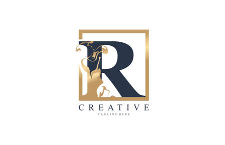 Initial S Linked Artistic Marble Paint Gold Square Logoのイラスト素材