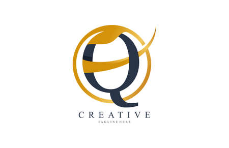 Initial Typography Stylish Swoosh Gold Circle Leaf Logoのイラスト素材