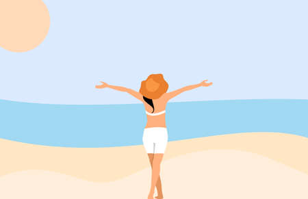 a woman relaxing on the beachのイラスト素材