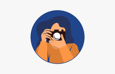 a young woman holding a camera illustration vectorのイラスト素材