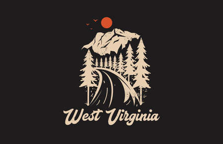 West Virginia Vintage Landscape Designのイラスト素材