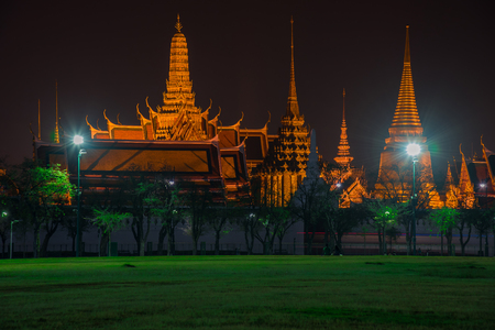 Night view of golden Grand Palace Bangkok, Thailandのeditorial素材