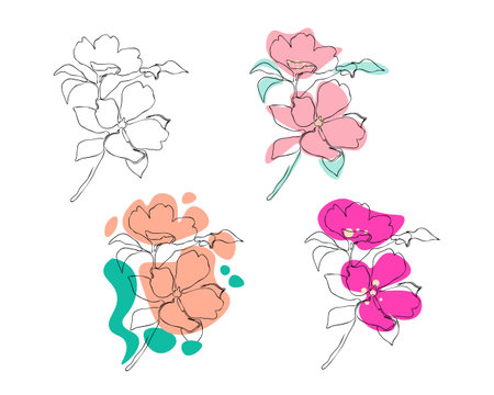 botanical arts. Hand drawn continuous line drawing of abstract flower. vector illustration.のイラスト素材