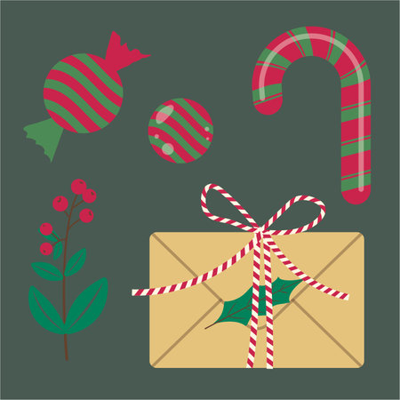 Christmas letter, sweets and branchesのイラスト素材