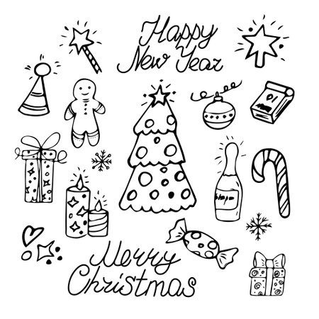 Christmas New Year doodleのイラスト素材