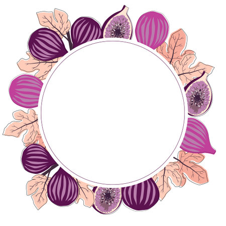 Fig fruits round frame in trend styleのイラスト素材