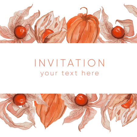 Physalis watercolor frame with space for text, Vector illustration for wallpaper, wrapping paper, textile, cosmetic, package design, background teaのイラスト素材