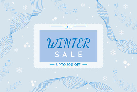 Poster winter sale. Vector illustration template with branches and snowflakesのイラスト素材