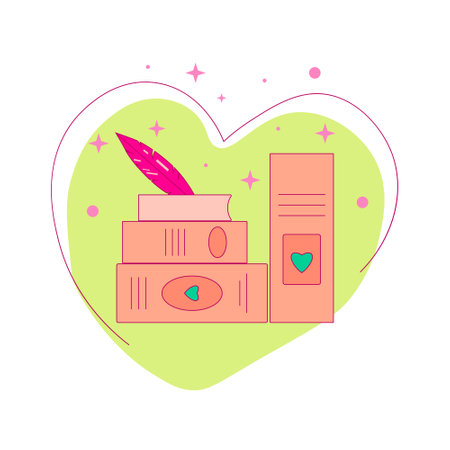 Books with heart and feather. Creative Book Concept Logo Design. Vector illustrationのイラスト素材