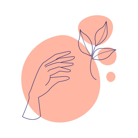 Hand with flower. Esoteric symbol. Hand drawn linear vector illustrationのイラスト素材