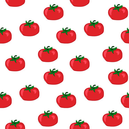 Tomatoes seamless pattern background. Flat color style design. Vectorのイラスト素材