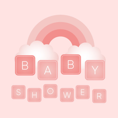Baby shower banner with rainbow and text Baby shower on pink background. It s a girl. Vector illustrationのイラスト素材