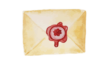 Old envelope sealed with wax stamped - painted in watercolor. Vectorized watercolor illustration.のイラスト素材