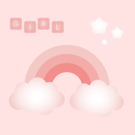 Baby shower banner with raibow, star and text Girl on pink background. It s a girl. Vector illustrationのイラスト素材
