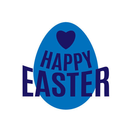 Blue Easter Egg with heart and text Happy Easter. Design elements for holiday cards.のイラスト素材