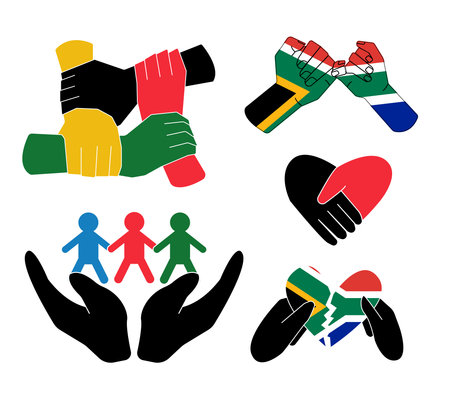 Reconciliation concept. Holding hands and hearts. Reconciliation concept. South Africa. Vectorのイラスト素材
