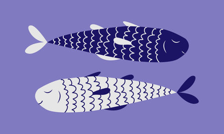 Hand drawn blue fish. Doodle, simple illustration Vectorのイラスト素材