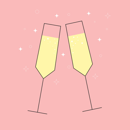 Two sparkling glasses of champagne. Merry Christmas and Happy New Year design elementのイラスト素材
