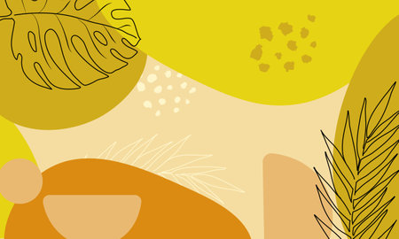 Modern abstract background with shapes and tropical leaves. Bohemianのイラスト素材