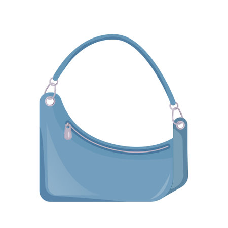 Fashion accessory for women. Blue shoulder bag. Stylish or trendy handbag. Vector illustration isolated on white backgroundのイラスト素材