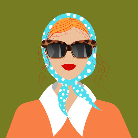 Fashion Stylish woman in leopard sunglasses. Stylish girl in the scarf. Fashion woman look. Vector illustrationのイラスト素材