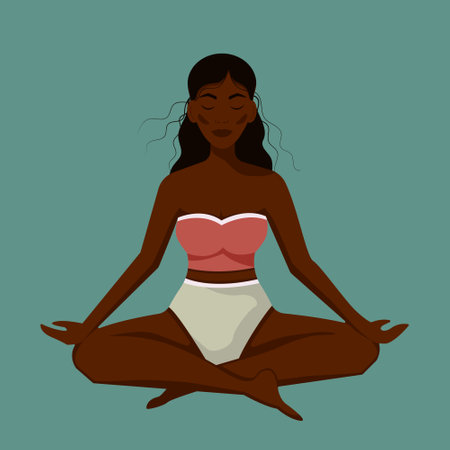Yoga. Dark-skinned women in the lotus position. vector illusttrationのイラスト素材
