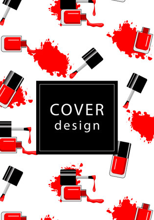 Nail Polish red bottle splashes cover design. Use for advertising flyer, banner, leaflet. Templat Vector.のイラスト素材