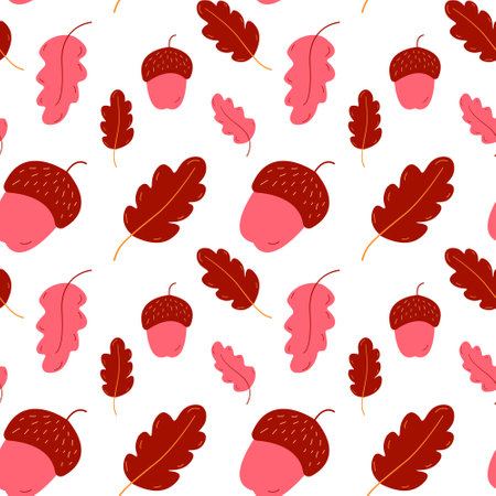 Acorn and oak leaves pattern, autumn, vector graphics. Vector illustration on a white background, eps 10.のイラスト素材